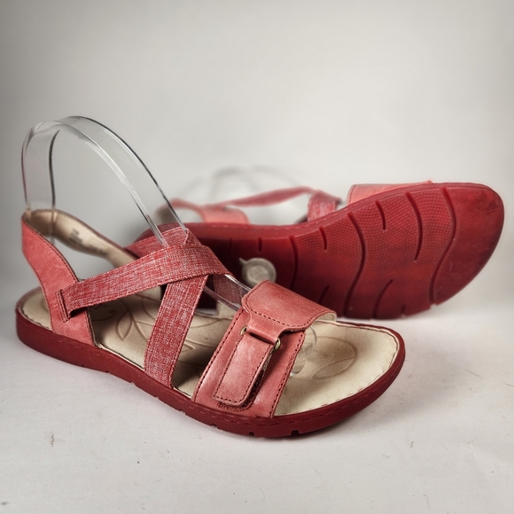 Born Shoes - BORN Women's Dark Rose Sandal Size 10 Sling Back Leather Wedge Open Toe Shoe